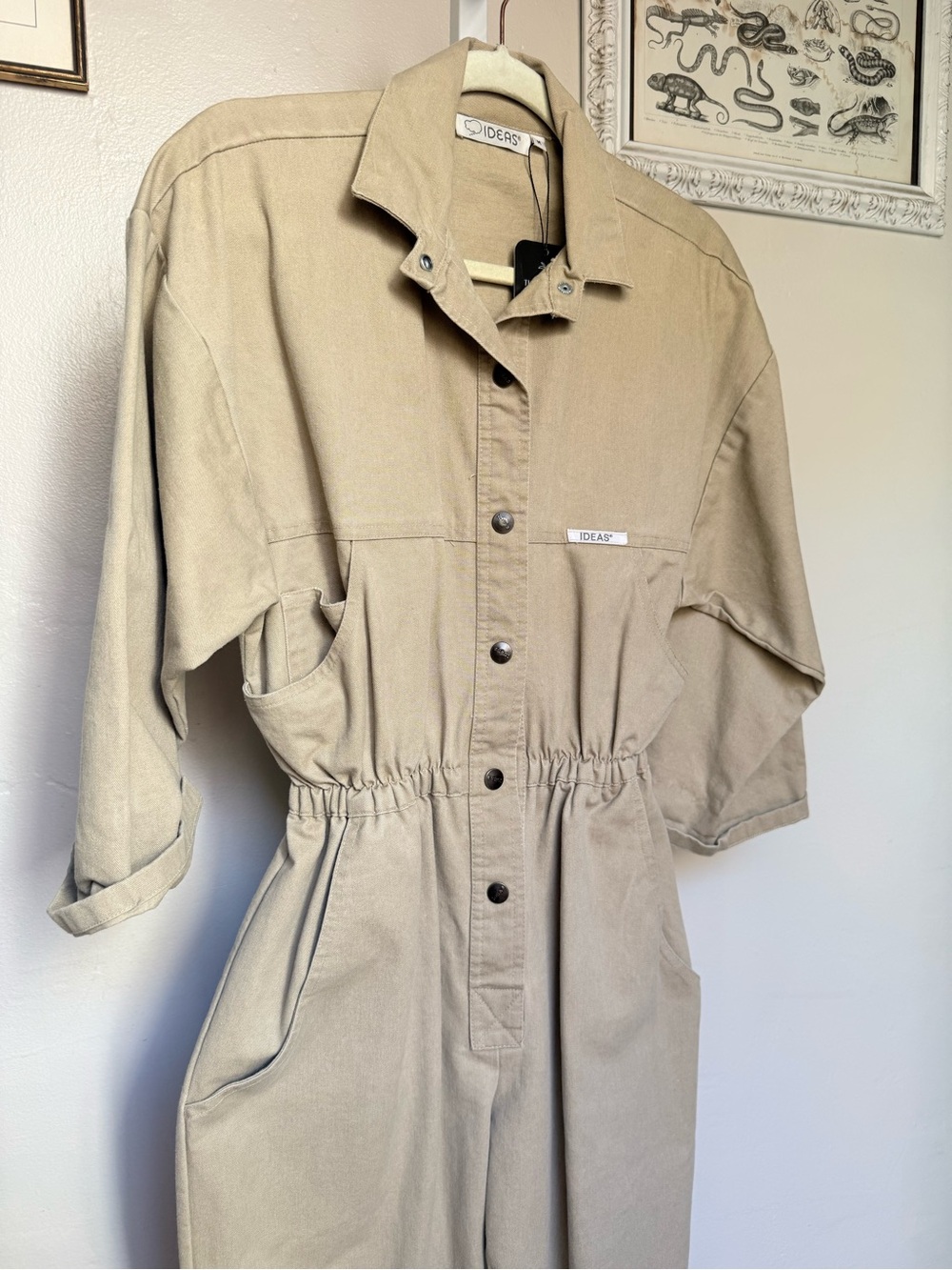 Vintage 80s Women's Tan Utility Jumpsuit by IDEAS
